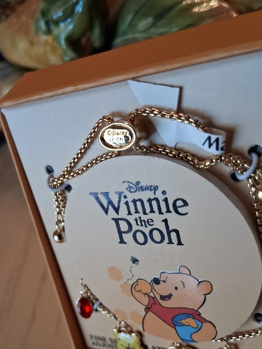 Disney Winnie the Pooh Gold Charm Bracelet W/ Red & Blue Accents.NWT. Super Cute